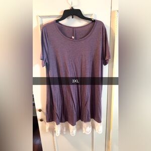 Purple Short Sleeve Dress with Lace Hem